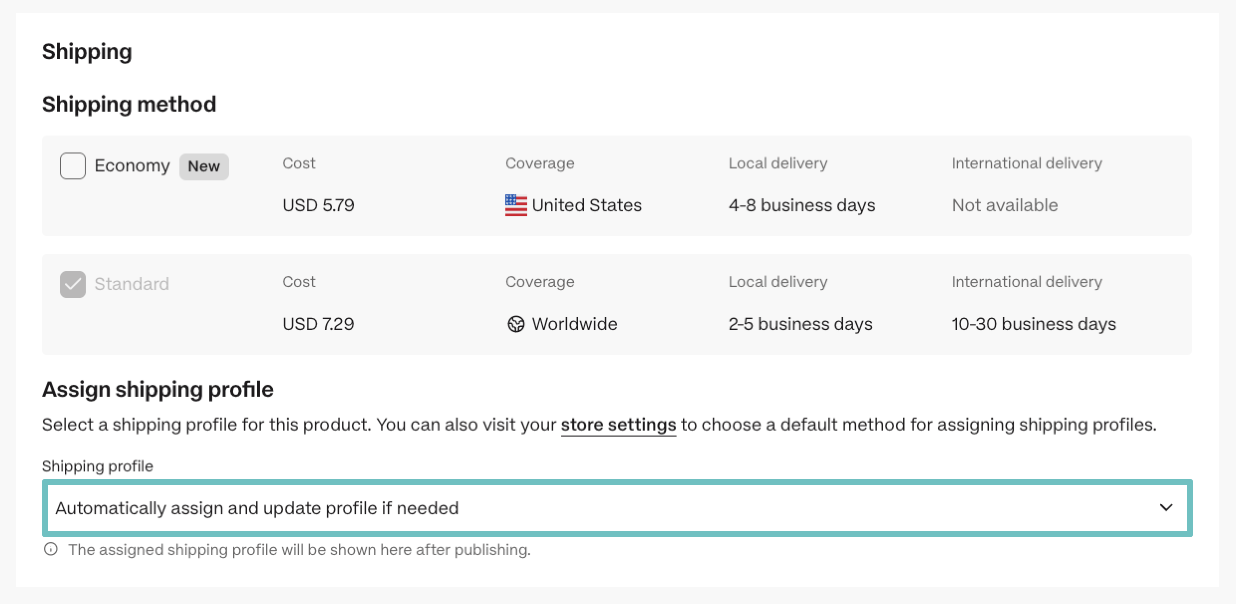 Automatically assign a default shipping profile for a product.