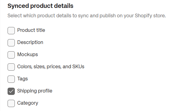 Shipping profile checkbox in publishing preferences.